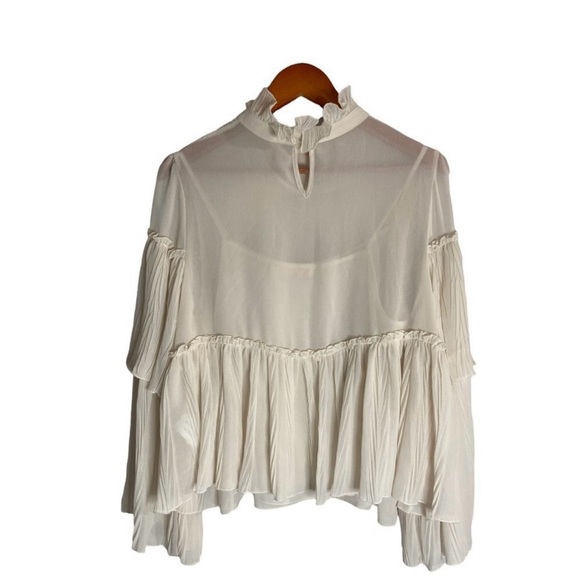 See by Chloe Gathered Long-Sleeve High-Neck Peasant Creamy Blouse size XS/S - Picture 6 of 10